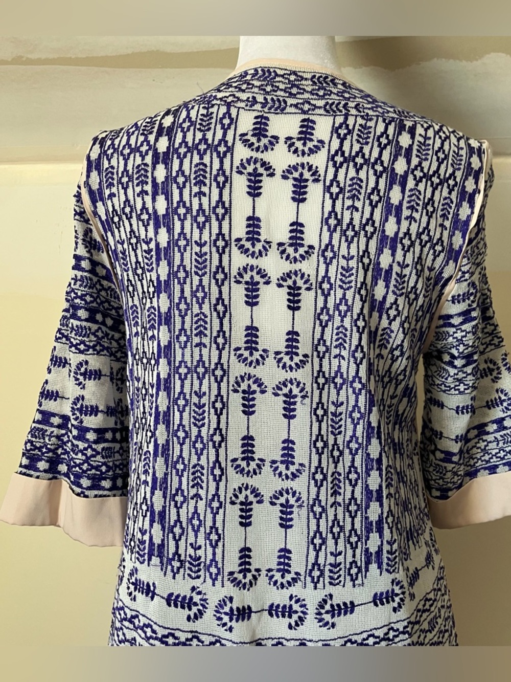 Love Sam Blue & White Embroidered V Neck Tunic Cover up Dress size XS - Picture 9 of 10